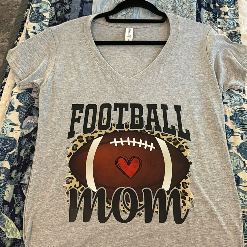 Grey Football Mom V Neck T Shirt